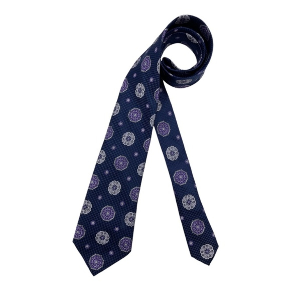 BURMA BIBAS SEVENFOLD Blue Geometric Silk DESIGNER Tie